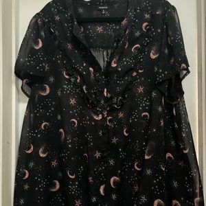 Torrid Black Sheer Moons Stars Novelty Top Blouse.